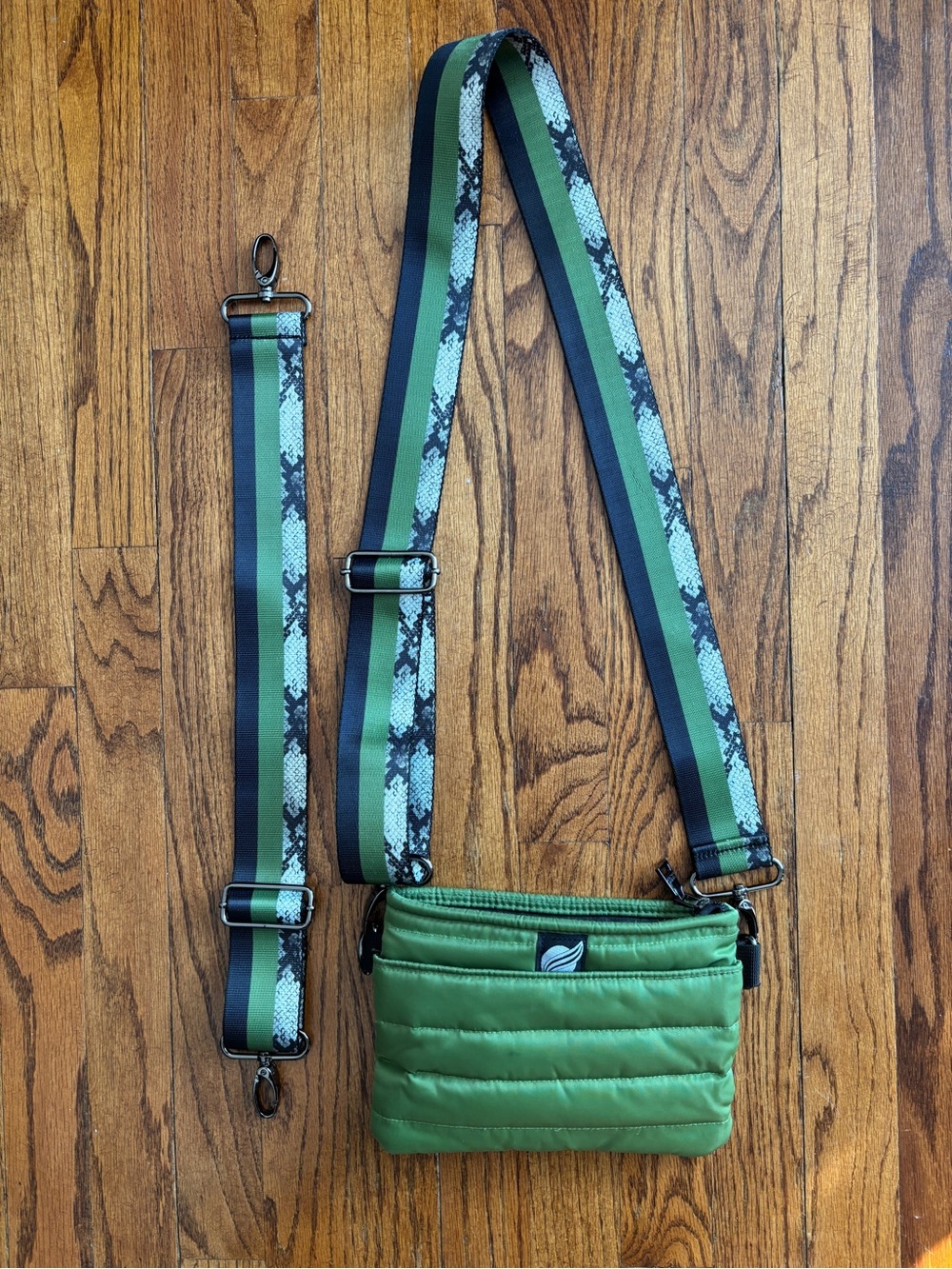 THINK ROYLN Green Quilted Crossbody with Snake-Print Strap